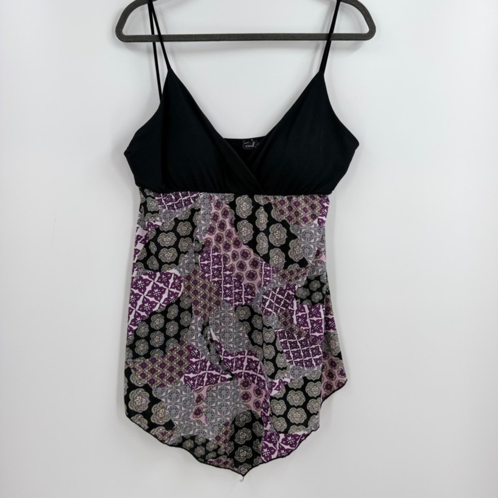 VTG Y2K Women Purple Patchwork Cami‎ Top S Handkerchief Hem Fairy Grunge Empire